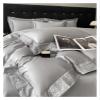 Zixmix Egyptian Cotton Luxury Embroidery Style Bedding Set Simple Solid Color Duvet Cover Flat/Fitted Bed Sheet Pillowcase,Bedding, King, Gray, JM-021 view 4