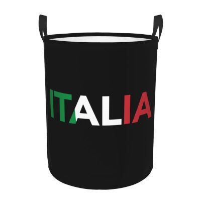 axxor Italia Italy Italian Flag Laundry Basket Round Collapsible Storage Laundry Hamper For Bathroom Bedroom Dorm Small, Black