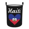 Haiti Heart Flag Clothes Hamper Round Collapsible Storage Laundry Hamper For Bathroom Bedroom Dorm Small view 1