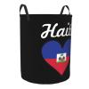 Haiti Heart Flag Clothes Hamper Round Collapsible Storage Laundry Hamper For Bathroom Bedroom Dorm Small view 2