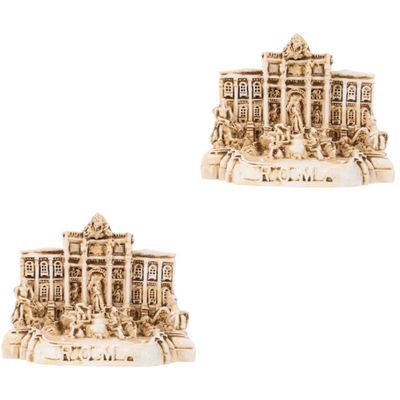 Ciieeo 2pcs Miniature Trevi Fountain Church Model Resin Decorative Sculpture for Home Office Unique Travel Souvenir Elegant Tabletop Adornment Italian Architectural Art