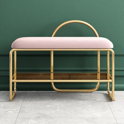 EKDJSN Shoe Storage Bench, Entryway Bench, 3-Tier Metal Shoe Rack, Mesh Bench with Storage, Shoe Bench with Backrest, 6-8 Pairs Shoe Organizer for Hallway(Color:Pink Gold,Size:39.3in/100cm)