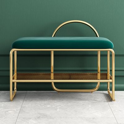 EKDJSN Shoe Storage Bench, Entryway Bench, 3-Tier Metal Shoe Rack, Mesh Bench with Storage, Shoe Bench with Backrest, 6-8 Pairs Shoe Organizer for Hallway(Color:Green Gold,Size:39.3in/100cm)