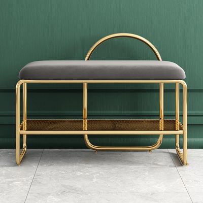 EKDJSN Shoe Storage Bench, Entryway Bench, 3-Tier Metal Shoe Rack, Mesh Bench with Storage, Shoe Bench with Backrest, 6-8 Pairs Shoe Organizer for Hallway(Color:Gray Gold,Size:39.3in/100cm)