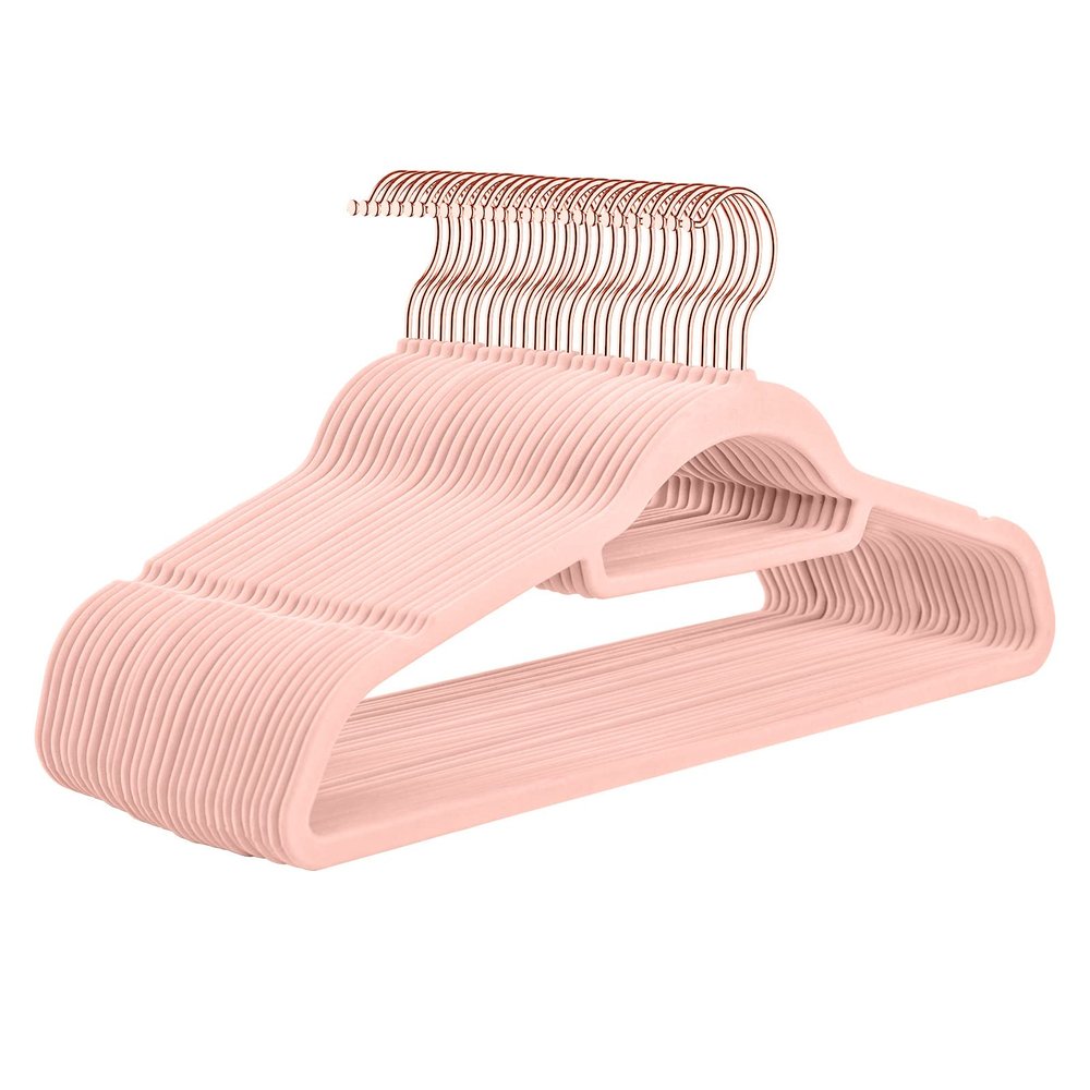 20 Pack 45cm Premium Velvet Hangers Trouser Hangers With Tie Bar Slim Space Saving Coat Hanger, Non Slip Hangers, Thin Flocked Felt HangersNo Hanger Marks 360 Rotating(Color:Pink,Size:ROSE GOLD HOOK_