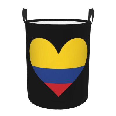 Flag of Colombia Heart Clothes Hamper Round Collapsible Storage Laundry Hamper For Bathroom Bedroom Dorm Small