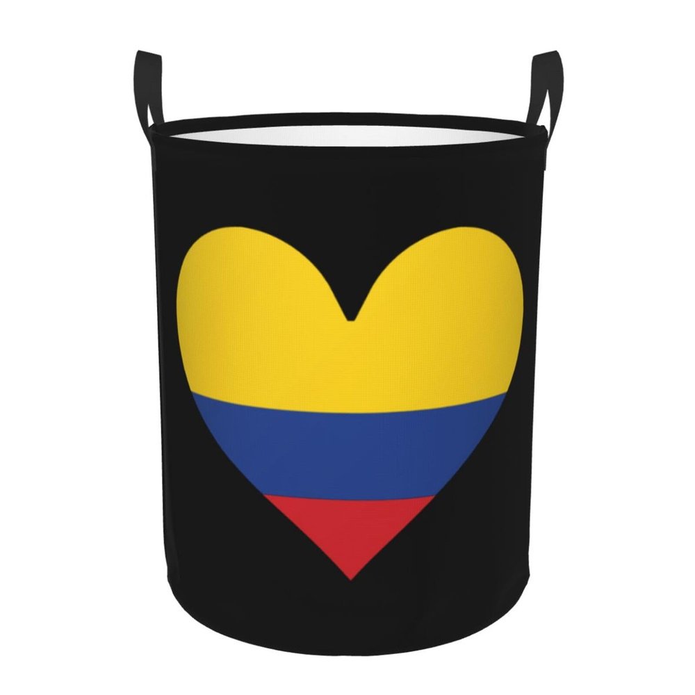 Flag of Colombia Heart Clothes Hamper Round Collapsible Storage Laundry Hamper For Bathroom Bedroom Dorm Small
