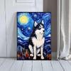 JYzymuth Husky Best Friends Pet dog Starry Sky poster Van Gogh inspired Animal Home Oil painting Art Bedroom Living Room canvas printed wall decoration 8x12inch Framed, style-14 view 3