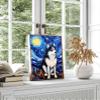 JYzymuth Husky Best Friends Pet dog Starry Sky poster Van Gogh inspired Animal Home Oil painting Art Bedroom Living Room canvas printed wall decoration 8x12inch Framed, style-14 view 4