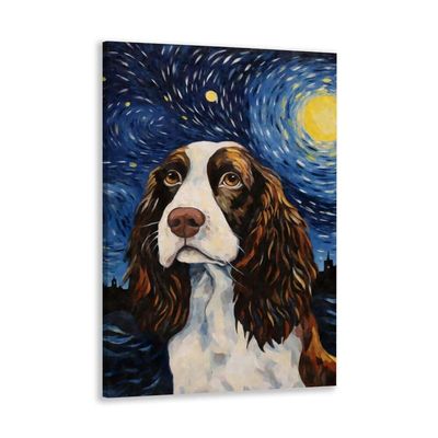 JYzymuth English Springer Spaniel Best Friends Pet dog Starry Sky poster Van Gogh inspired Animal Home Oil painting Art Bedroom Living Room canvas printed wall decoration 8x12inch Framed