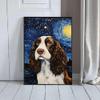 JYzymuth English Springer Spaniel Best Friends Pet dog Starry Sky poster Van Gogh inspired Animal Home Oil painting Art Bedroom Living Room canvas printed wall decoration 8x12inch Framed view 3