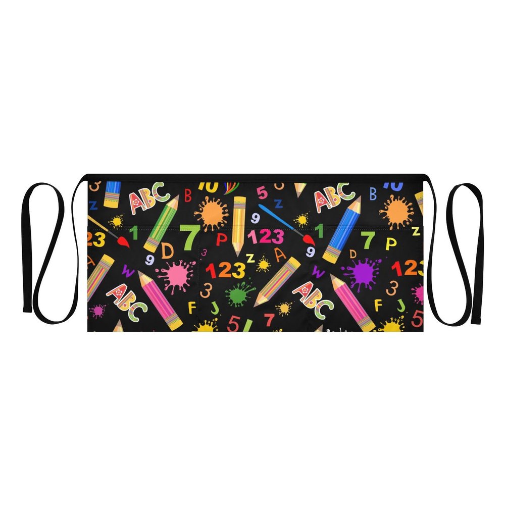 Aflyko Waist Apron Fun Back To School Short Waitress Server Apron Chef Half Apron Waiter Bartender Waterproof 3 Pockets Apron for Garden Kitchen Restaurant