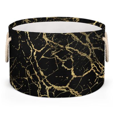 Ioracida Black Gold Marble Round Storage Basket, Blanket Basket for Living Room, 19.4" x 13.3" Marble Texture Baskets for Home Toy Closet Towels Pillows Clothes, Laundry Basket with Handles