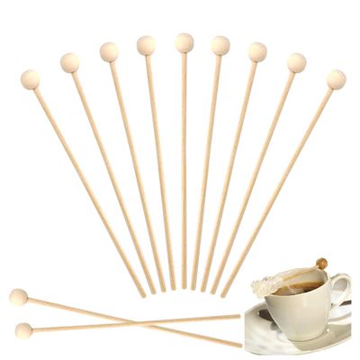 6 Inch Rock Candy Sticks Wooden Stirrer, Lollipop, Cake Pops with Ball Wood Pop Stir Sticks Appetizer Skewers Swizzle Drink Sticks (100pcs)