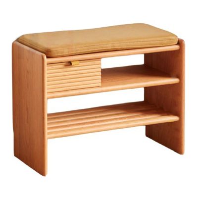 EKDJSN Shoe Bench entryway, with Drawer and Open Storage Space, 3-Tier Entryway Shoe Storage Organizer Shelf with Removable Cushion, for Living Room, Bedroom(Color:Orange,Size:35.4in/90cm)
