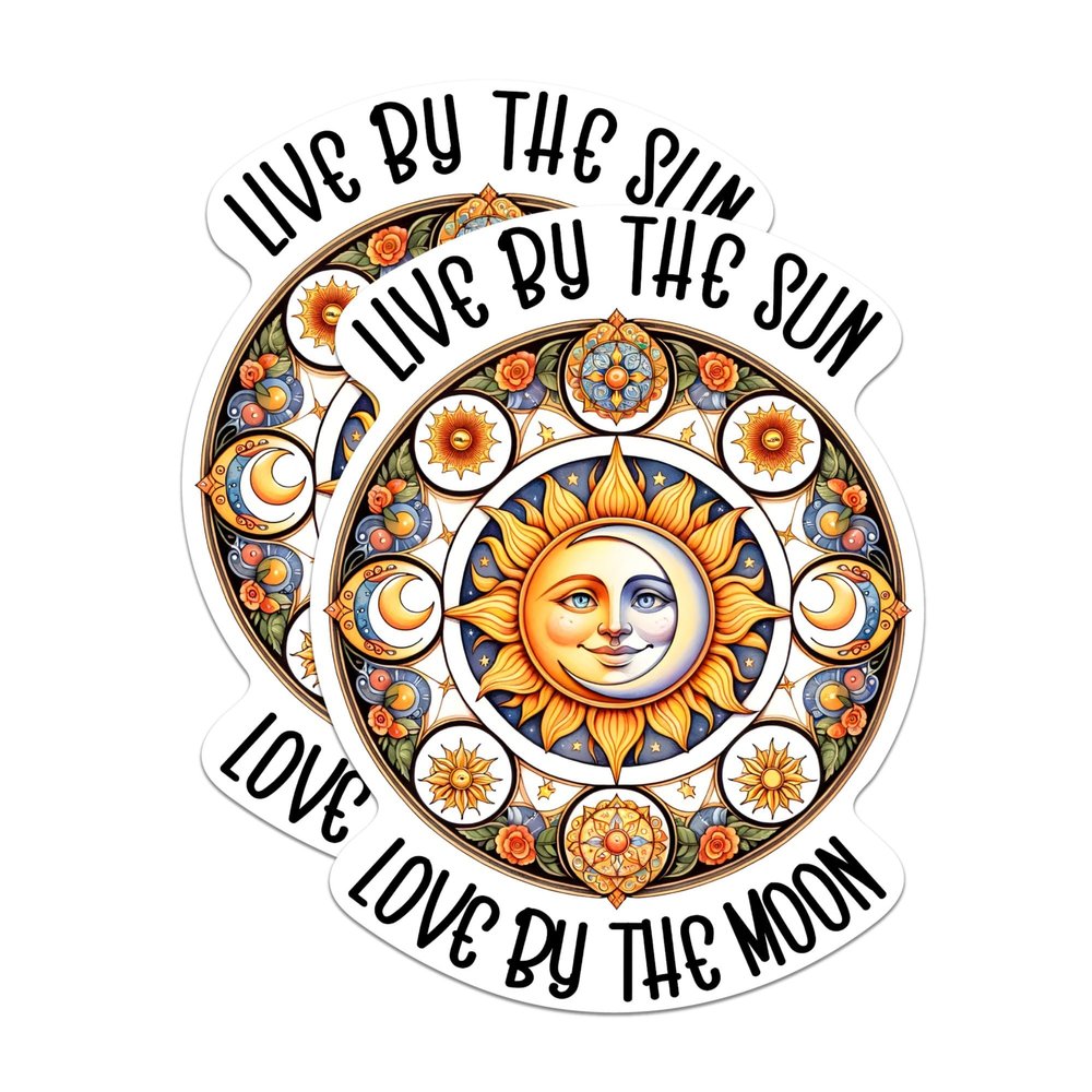 (2 Pack) Live by The Sun Love by The Moon Magnets - Mystical Magical Spiritual Hippie - 5" On Longest Side - Premium Magnet - for Cars, Refrigerators, Toolboxes, Lockers- Made in USA - MAG0784
