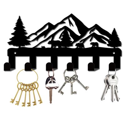 CREATCABIN Mountain Key Holder Key Hanger Racks Wall Mounted Key Organizer Metal Welcome Home Decoration Iron Hanging Display with 6 Hooks Decor for Entryway Front Door Hallway 5.1x10.6 Inch Black