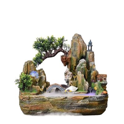 Generic BTMDECOR Tabletop Water Fountain with Rockery and Atomizer for Living Room Decor, Resin, Brown