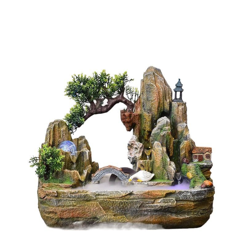 Generic BTMDECOR Tabletop Water Fountain with Rockery and Atomizer for Living Room Decor, Resin, Brown