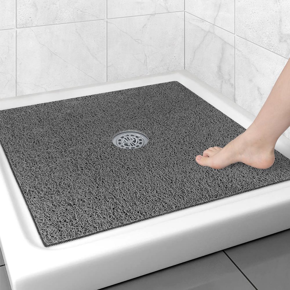 Square Shower Mat Non Slip: 31x31 Inch Extra Large Shower Floor Mat with Drain Hole in Middle - Soft PVC Loofah Bath Mat for Shower - Anti Slip Shower Stall Mat for Elderly and Kids