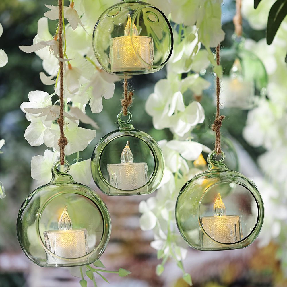 LETINE 12pcs Green Glass Orb Set, 2.17" & 1.93" Spheres for Air Plant Terrarium, Tea Light & Votive Candle Holders - Ideal for Wedding Centerpieces, Christmas Table Decorations, Rehearsal Dinner