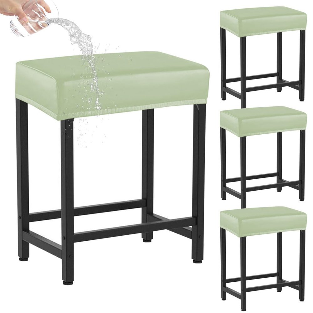 Levoberg Bar Stool Cover Rectangle Waterproof PU Counter Height Barstool Slipcovers Rectangular Vanity Stool Cover Kitchen Counter Saddle Seat Cover for Wooden Metal Bench Set of 4 Green