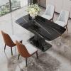 Modern Dining Table Set for 4, 63 Glass Tabletop and MDF Base, Black Faux Marble Dining Room Table with 4 Upholstered chairs, Rectangle Dinner table and Chairs for Kitchen and Dining Room. view 1
