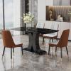 Modern Dining Table Set for 4, 63 Glass Tabletop and MDF Base, Black Faux Marble Dining Room Table with 4 Upholstered chairs, Rectangle Dinner table and Chairs for Kitchen and Dining Room. view 2