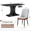 Modern Dining Table Set for 4, 63 Glass Tabletop and MDF Base, Black Faux Marble Dining Room Table with 4 Upholstered chairs, Rectangle Dinner table and Chairs for Kitchen and Dining Room. view 3