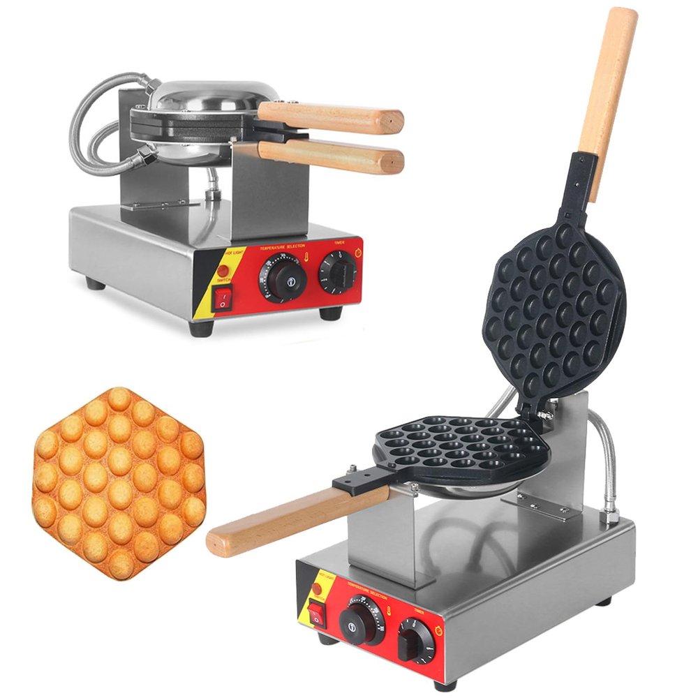 Commercial Bubble Waffle Maker, Hexagonal Egg Bubble Puff Iron with 180Rotatable, Single Head Egg Puff Waffle Maker Non-stick, Independent Temp & Time Control