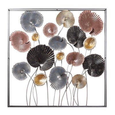 SDdPulse Nordic Broad-Leaved Decorative Wall Hanging with Frame, Creative Handmade Wrought Iron Wall Decoration, Metal Wall Decoration for Living Room Bedroom Office Hotel