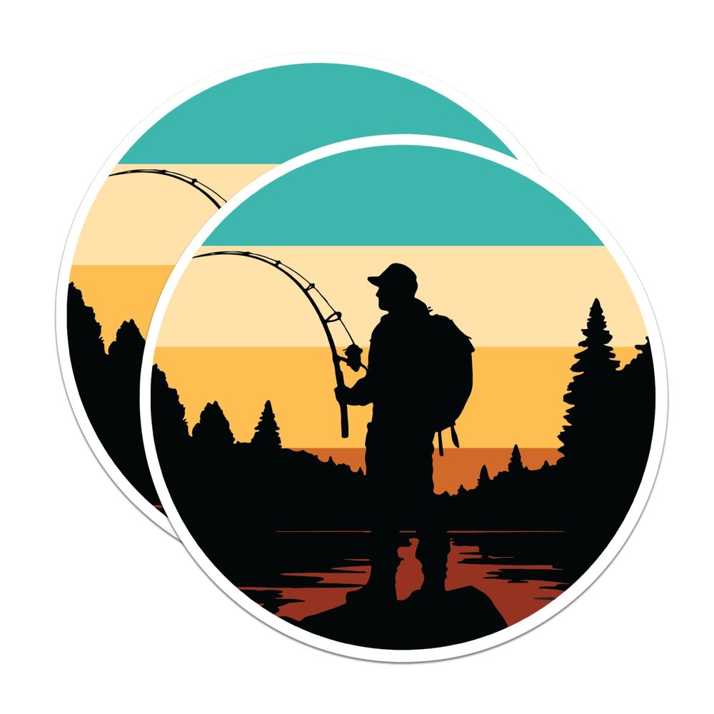 (2 Pack) Fishing Angler Fisherman Magnets - Outdoorsman Hiking Nature - 5" On Longest Side - Premium Magnet - for Cars, Refrigerators, Toolboxes, Lockers - Made in USA - MAG0438