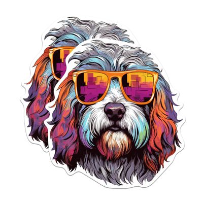 (2 Pack) Old English Sheepdog Dog Magnets - Old English Sheepdog with Sunglasses - Choose FromOver 100 Dog Breeds - 5" On Longest Side - Premium Magnet - Made in USA - MAG0376