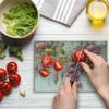 Ambesonne Spring Cutting Board, Farmhouse Dream Theme Lavenders Blooming Flowers with Abstract Stripes, Decorative Tempered Glass Cutting and Serving Board, Small Size, Mustard Dried Rose Pearl view 3