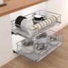 2 Tier Pull Out Cabinet Organizer Stainless Steel Kitchen Drawers with Damping Guide Rail and Drain Pan, Slide Out Drawer Storage Shelves for Kitchen Cupboard Cabinet view 1