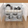 2 Tier Pull Out Cabinet Organizer Stainless Steel Kitchen Drawers with Damping Guide Rail and Drain Pan, Slide Out Drawer Storage Shelves for Kitchen Cupboard Cabinet view 2