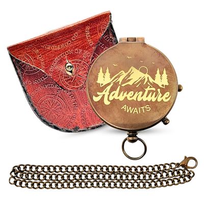 Antique Brass Sundial Compass for Anniversary - Unique Gift for Him or Her | Wedding Anniversary 25th, 20th Year Celebration Gift for Husband or Wife | Sun Clock Ship Replica | Push Open Compass