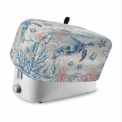 Lsrtoss Coastal Sea Turtle Toaster Cover 4 Slice, Large Kitchen Appliance Covers, Nautical Summer Beach Starfish Coral Vintage Toaster Oven Cover with Loop, Bread Machine Cover Polyester Dust Cover