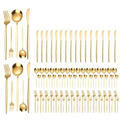 90pcs Gold Silverware Set - 18 X 5 Gold Cutlery Set Stainless Steel Flatware Set Includes Forks, Spoons, Knives, Teaspoons