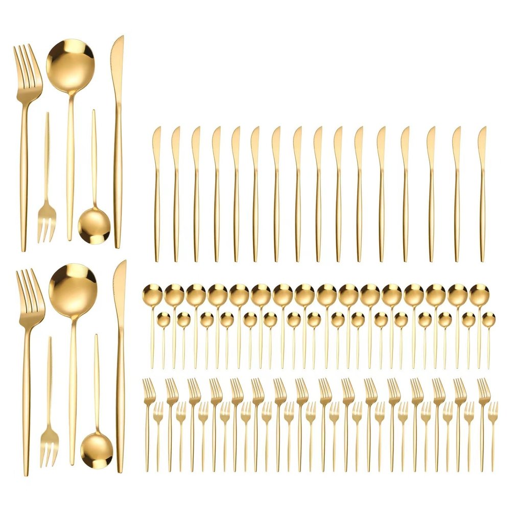 90pcs Gold Silverware Set - 18 X 5 Gold Cutlery Set Stainless Steel Flatware Set Includes Forks, Spoons, Knives, Teaspoons