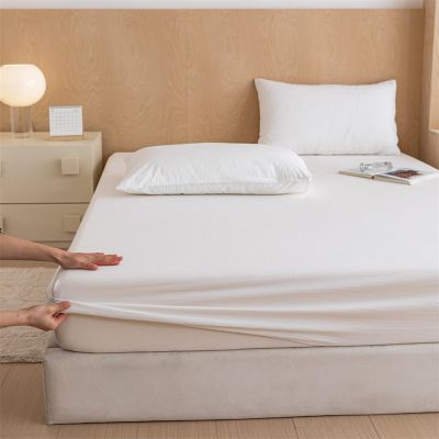 KECAPTY Stain Resistant Deep Pocket Bed Sheet,Solid Color Pure Cotton Deep Pocket Bed Sheet, Soft Mattress Topper Suitable for Single Double King Size Bed,White,150 * 200cm+25cm