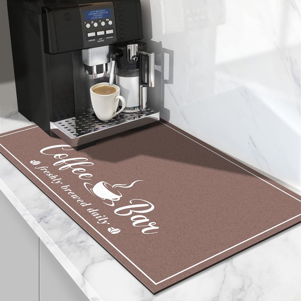 CooRug Absorbent Coffee Mat, Fashion Dish Drying Mat for Kitchen Counter Coffee Bar Accessories Espresso Machine Dish Rack 16" x 24" Brown