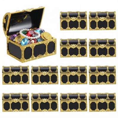 DECHOUS 12Pcs Kids Pirate Treasure Chest Box: Mini Treasure Box for Boys & Girls - Small Plastic Pirate Chest Toy for Party Favor Birthday Theme Decoration, 3 Inch