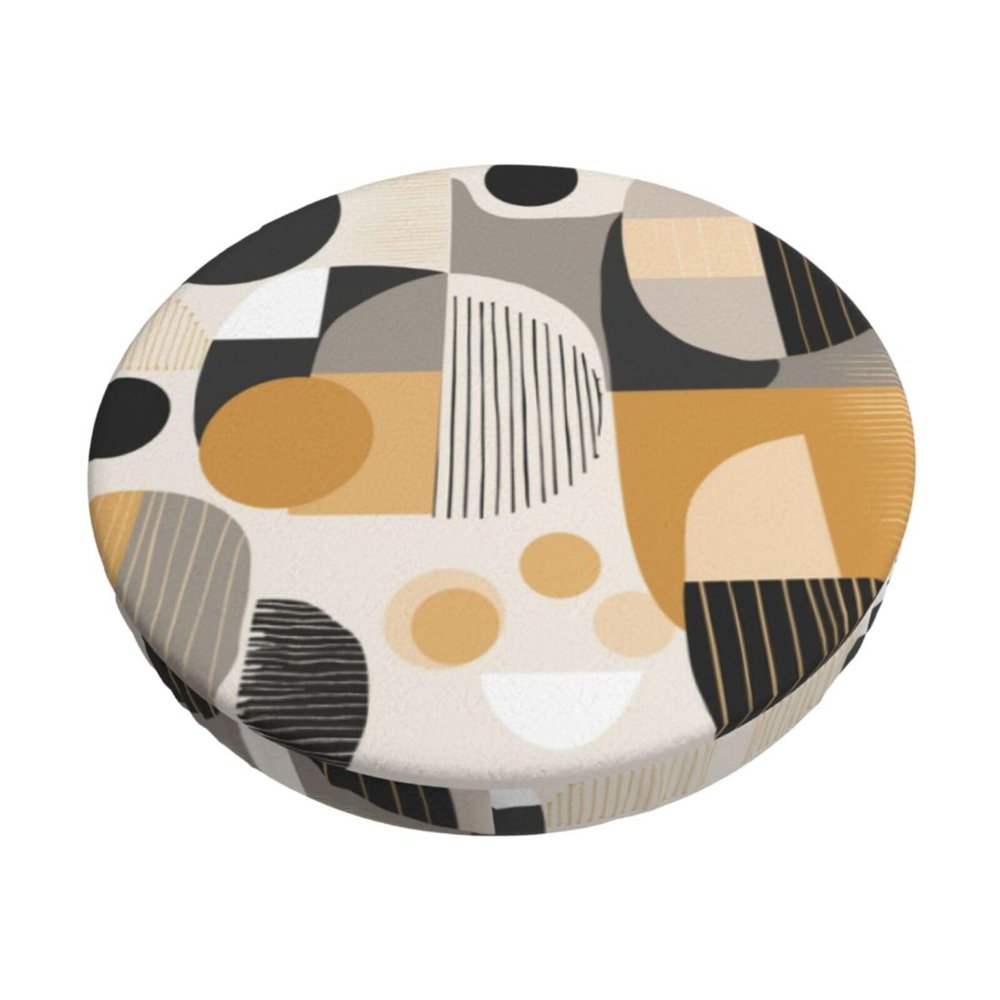 Velvet Round Stool Covers, 3 Layers Round Stool Cushion Slipcover with Thin Pad, Mid Century Minimalist Pattern Stool Cushion Slipcover Washable Barstool Covers Fit for Stool of Dia 12-14"
