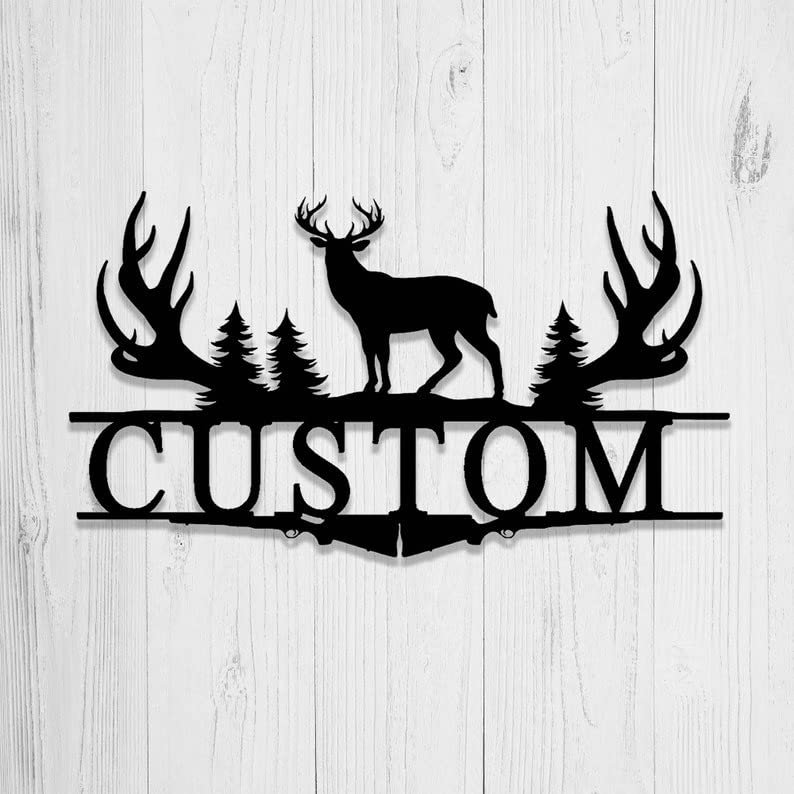 VVEXORIX Metal Sign, Custom Deer Hunting Metal Sign,Deer Metal Wall Art Decor Decor,Personalized Deer Hunter Name Sign,Deer Hunting Home Cabin Decor,Buck Wall Decor