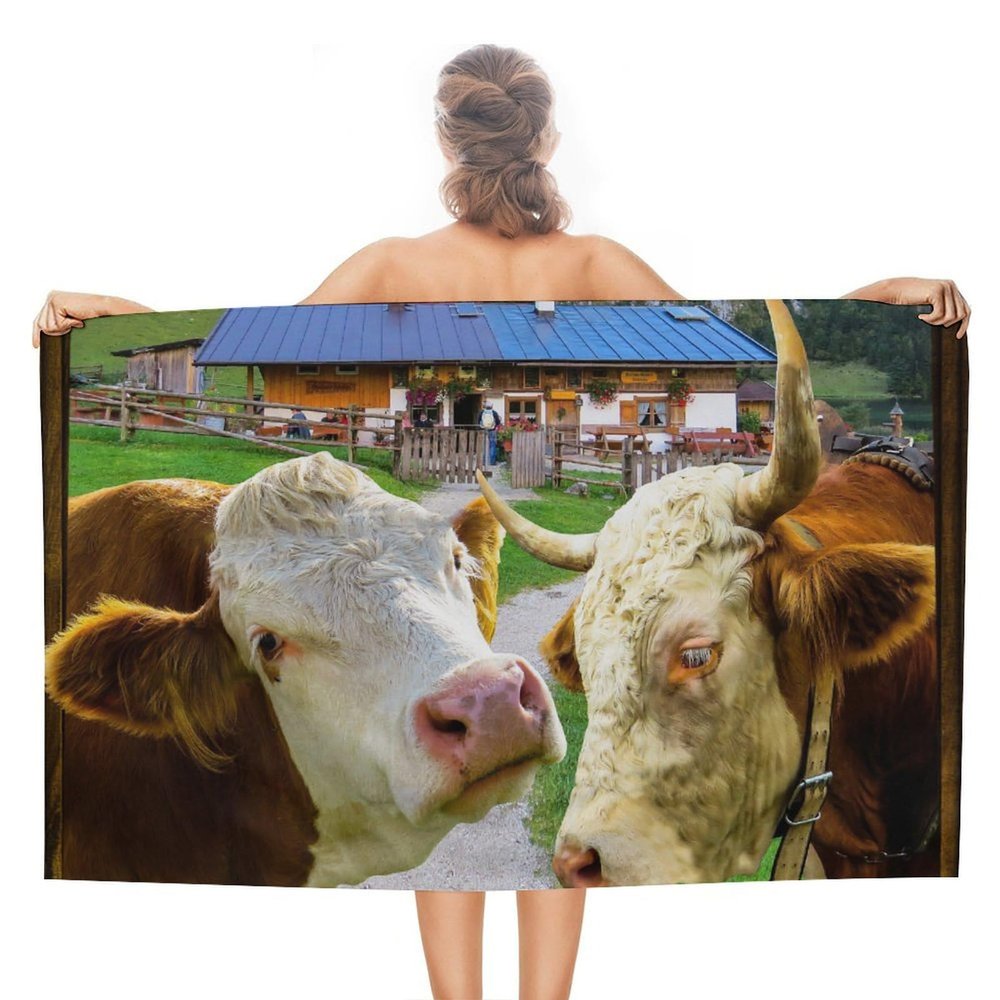 Animals Cow Bull Farm Beach Towel 51"x31" Quick Drying Camping Towel Lightweight Sand Free Absorbent Soft Towel for Beach, Swim Pool, Gym, Sports Vacation Essential Gift