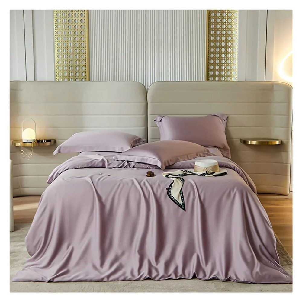 GLAMDIA Bed, Summer Dark Gray Silk Duvet Cover Pillow Case Bed Sheet Quilt Cover Set Bedding King Queen Sheet