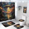 4 Pcs UFO Shower Curtain Set with Non-Slip Rugs, Toilet Lid Cover and Bath Mat Spaceship Alien Supernatural Magic Art Cool Space Bathroom Shower Curtain with 12 Hooks Accessories Decorative view 1