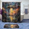 4 Pcs UFO Shower Curtain Set with Non-Slip Rugs, Toilet Lid Cover and Bath Mat Spaceship Alien Supernatural Magic Art Cool Space Bathroom Shower Curtain with 12 Hooks Accessories Decorative view 2