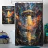 4 Pcs UFO Shower Curtain Set with Non-Slip Rugs, Toilet Lid Cover and Bath Mat Spaceship Alien Supernatural Magic Art Cool Space Bathroom Shower Curtain with 12 Hooks Accessories Decorative view 3